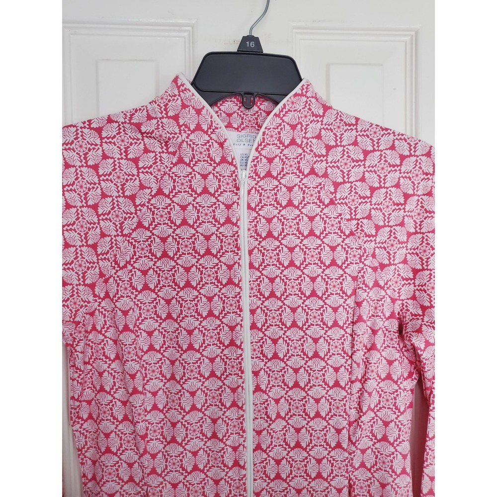 Sigrid Olsen Golf & Tennis Jacket Pink White Floral Geometric Full Zip XS - Picture 2 of 11